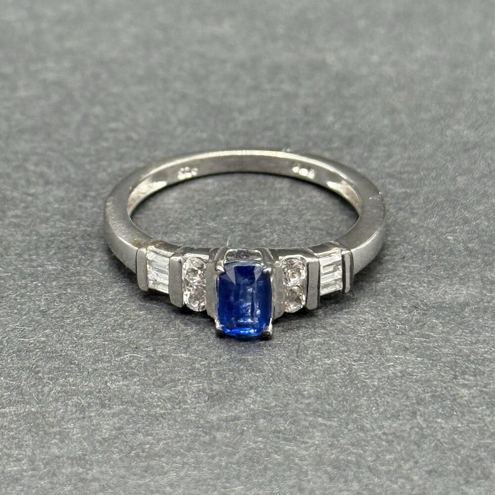 Signed STS 925 Silver Cushion Cut Blue Sapphire Cubic Zirconia Ring Size 8 - 8.5